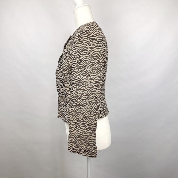 NOS Dana Buchman Petite Women's Sz 4P Chocolate Zebra Striped Collarless Jacket - Picture 5 of 16